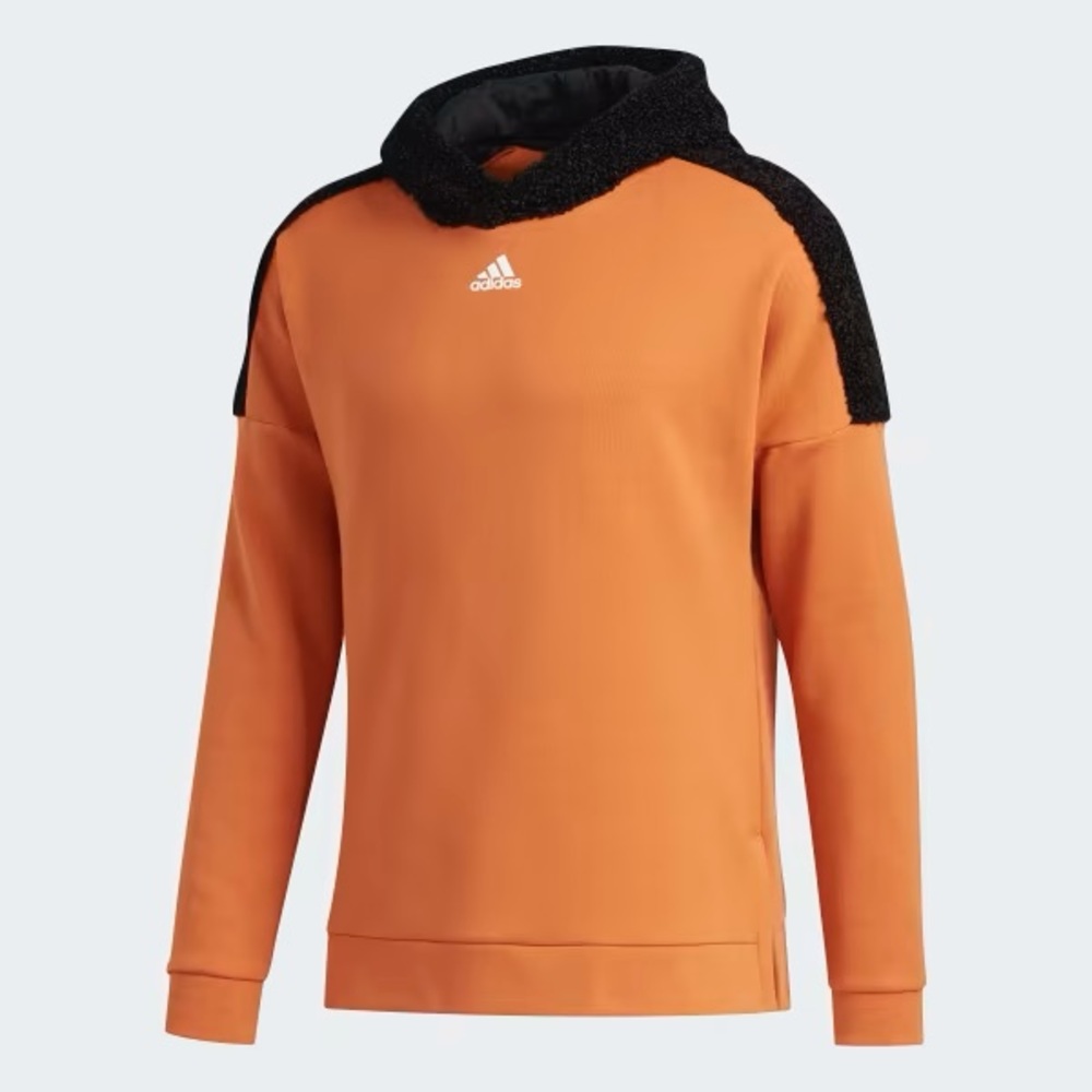 Adidas Men's Vibrant Khaki Orange Hoodie with Black Accents | Small